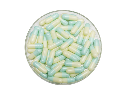 Light blue cap rice white core capsules